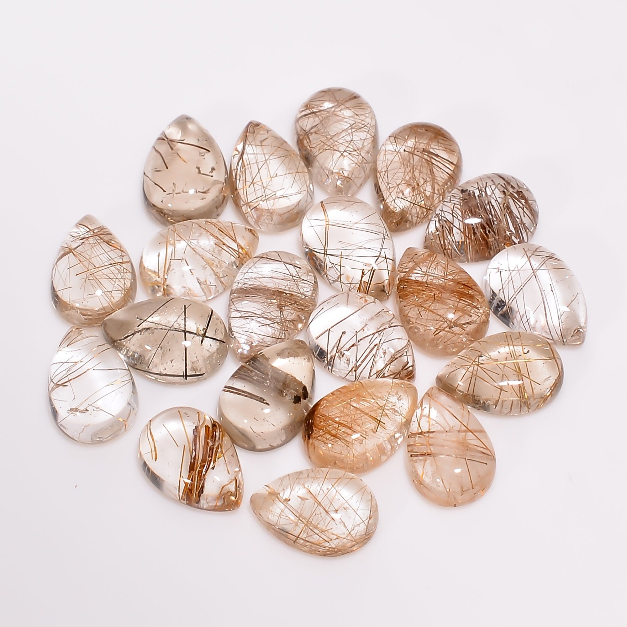 golden rutile quartz pear shape cabochon natural loose gemstone 20 pcs lot